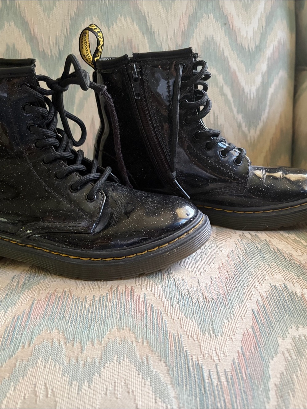 Dr. Martens Black Patent Glitter Lace-Up Kids Boots